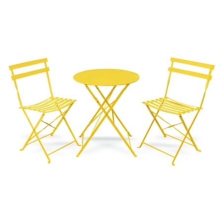 Ella 3 Piece Bistro Style Furniture Set – 2 Eye Catchy Relaxing Chair With a Handy Round Tea Table - Yellow