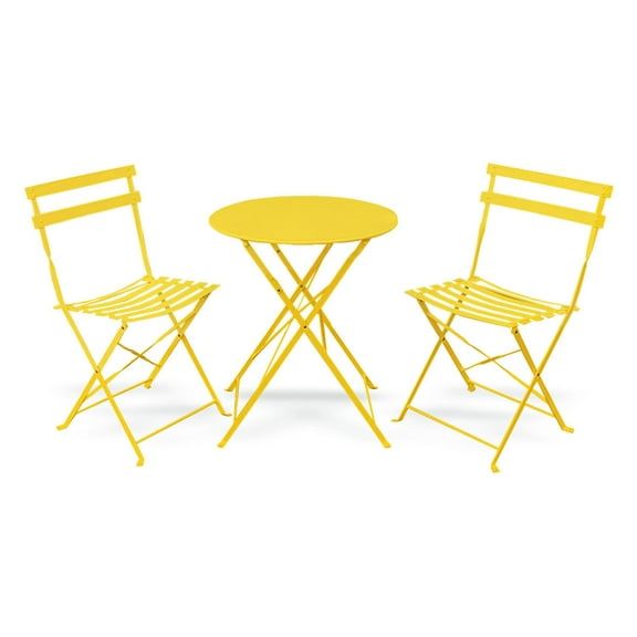 Aura 3 Piece Folding Patio Style Furniture Set – 2 Solid Chair With a Round Coffee Table - Yellow