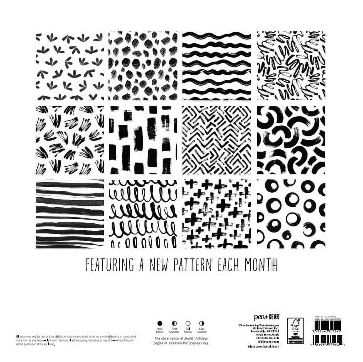 2023- 12 Month Calendar-Black and White Lines Border-12x12 Spiral bound -by Pen + Gear