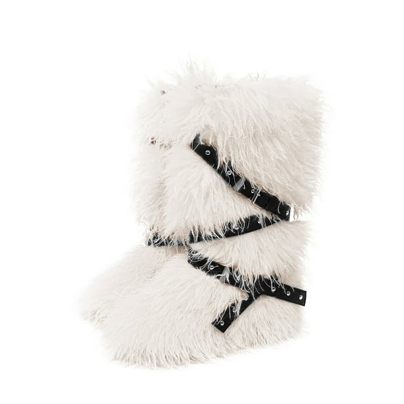 Kilaqueen Faux Fur Boots for Women Long Furry Fuzzy and Fluffy Knee High Boots Solid Color Cozy Trendy Winter Warm Outdoor Boots with Flat