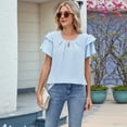 thumbnail image 6 of Mawalde Womens Summer Tops Ruffle Short Sleeve Casual Round Neck T Shirts Front Pleated Basic Tees Blouses Light Blue XL, 6 of 7