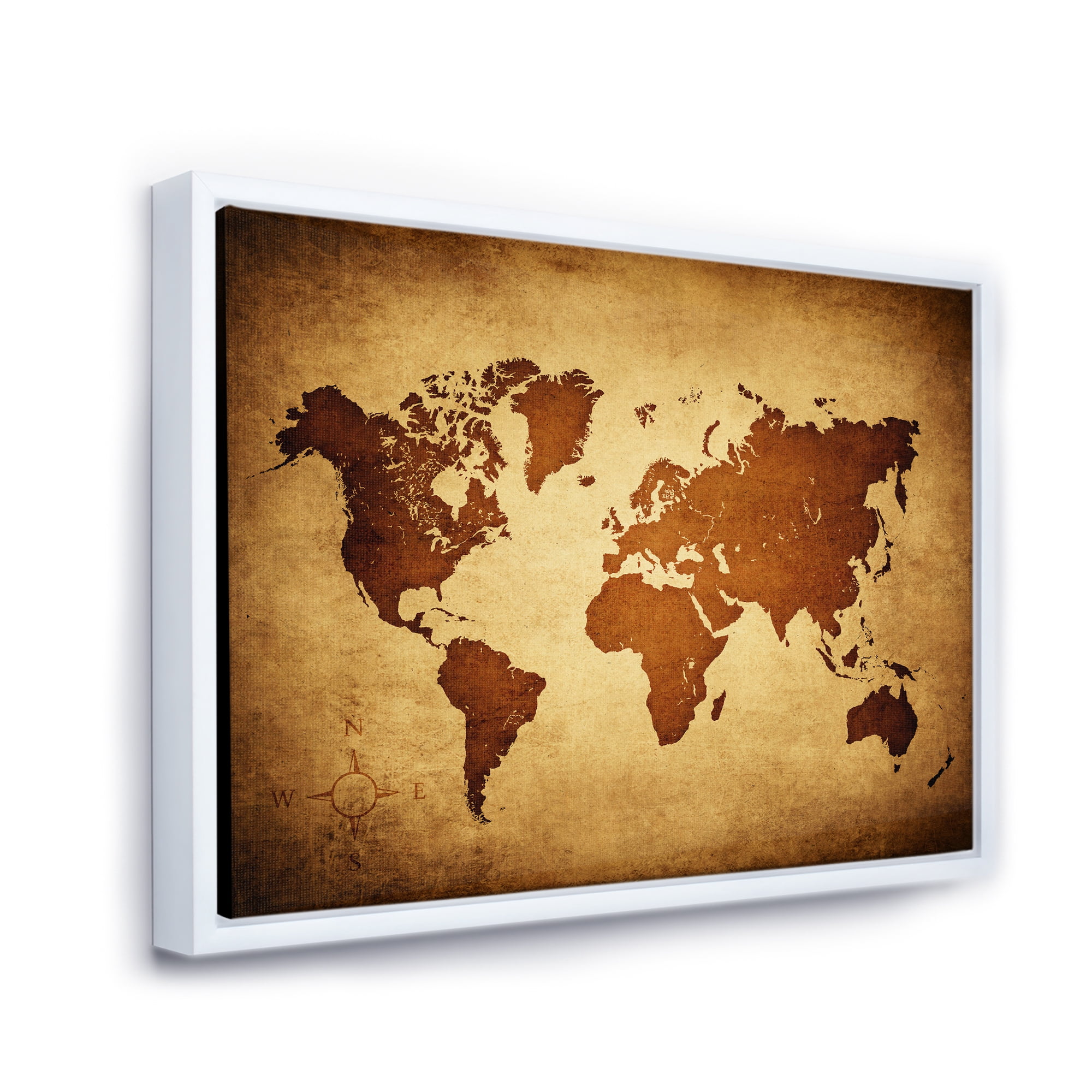 Designart 'Ancient World Map VI' Vintage Framed Canvas Wall Art Print