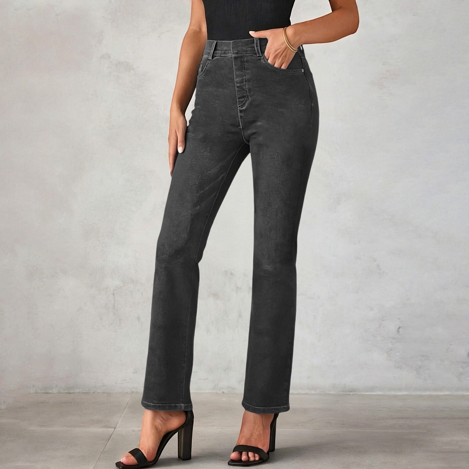 Women's Straight Leg Jeans Stretch Denim High Waisted Classic Fit Business Casual Pants for Work Office