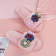 thumbnail image 5 of Xfvqtps Womens Plush Slippers Color Blocked Flowers Plush Fleece Line Non Slip Warm Winter Rubber Slippers Ladies Lovely Home Round Head Soft Sole Cotton Slippers Pink, 5 of 9