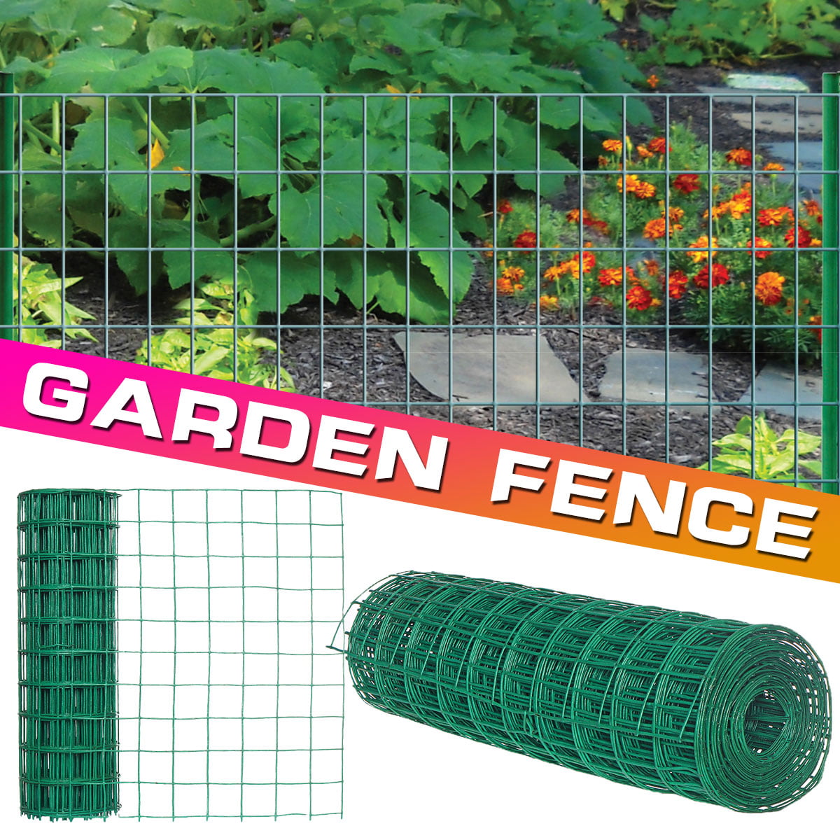 2x49FT Green Vinyl Garden Fence with 2.4x2.4inch Mesh