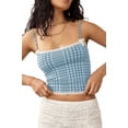 thumbnail image 2 of Women'S Y2k Gingham Square Neck Crop Tank Tops Spaghetti Strap Lace Trim Bow- Front Tops - Shirt Blue M, 2 of 7