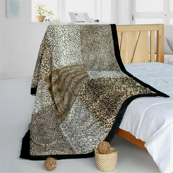 61 by 86.6 in. Onitiva - Modern Art Animal Style Patchwork Throw Blanket  Brown