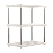 3 tier plastic storage shelves for pantry kitchen bathroom laundry, slim freestanding floor rack, small space organizer shelving unit, white