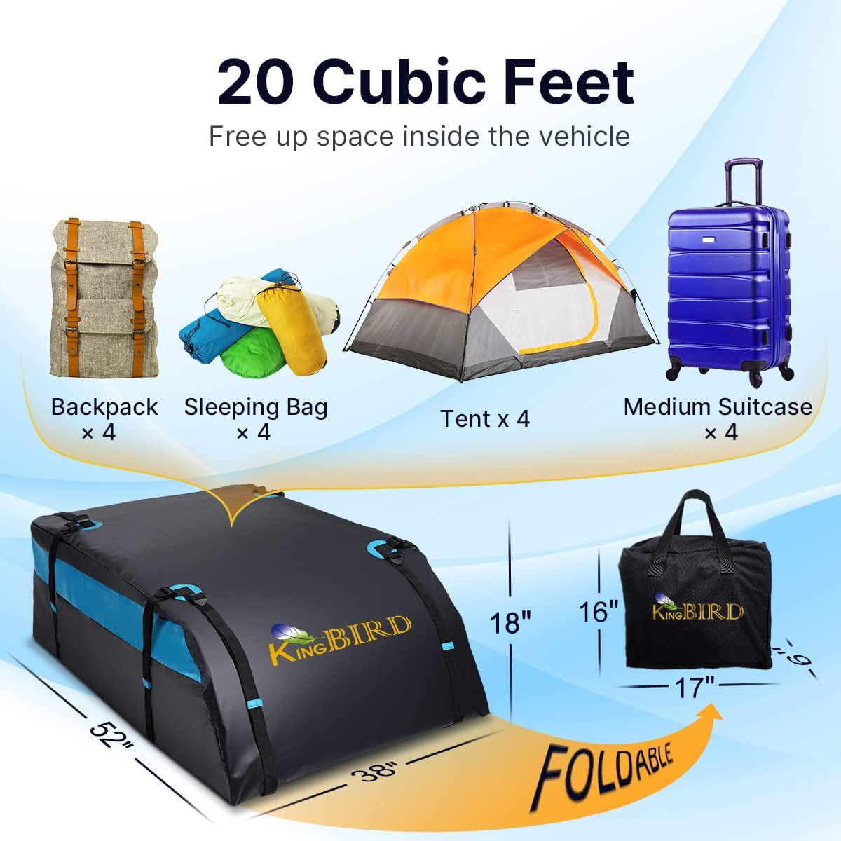 KING BIRD Aerodynamic Rooftop Cargo Carrier Bag 20 Cubic Feet Car Waterproof Roof Bag for All Vehicles with Without Rack Includes Anti Slip Mat 8 Reinforced Straps 4 Door Hooks Luggage Lock Walmart ...
