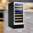 thumbnail image 4 of [2 DAY Delivery] 15 Inch Wine Cooler, 28 Bottle Dual Zone Wine Refrigerator with Stainless Steel Tempered Glass Door, Temp Memory Function, Fit Champagne Bottles, Freestanding and Built-in Style, 4 of 9