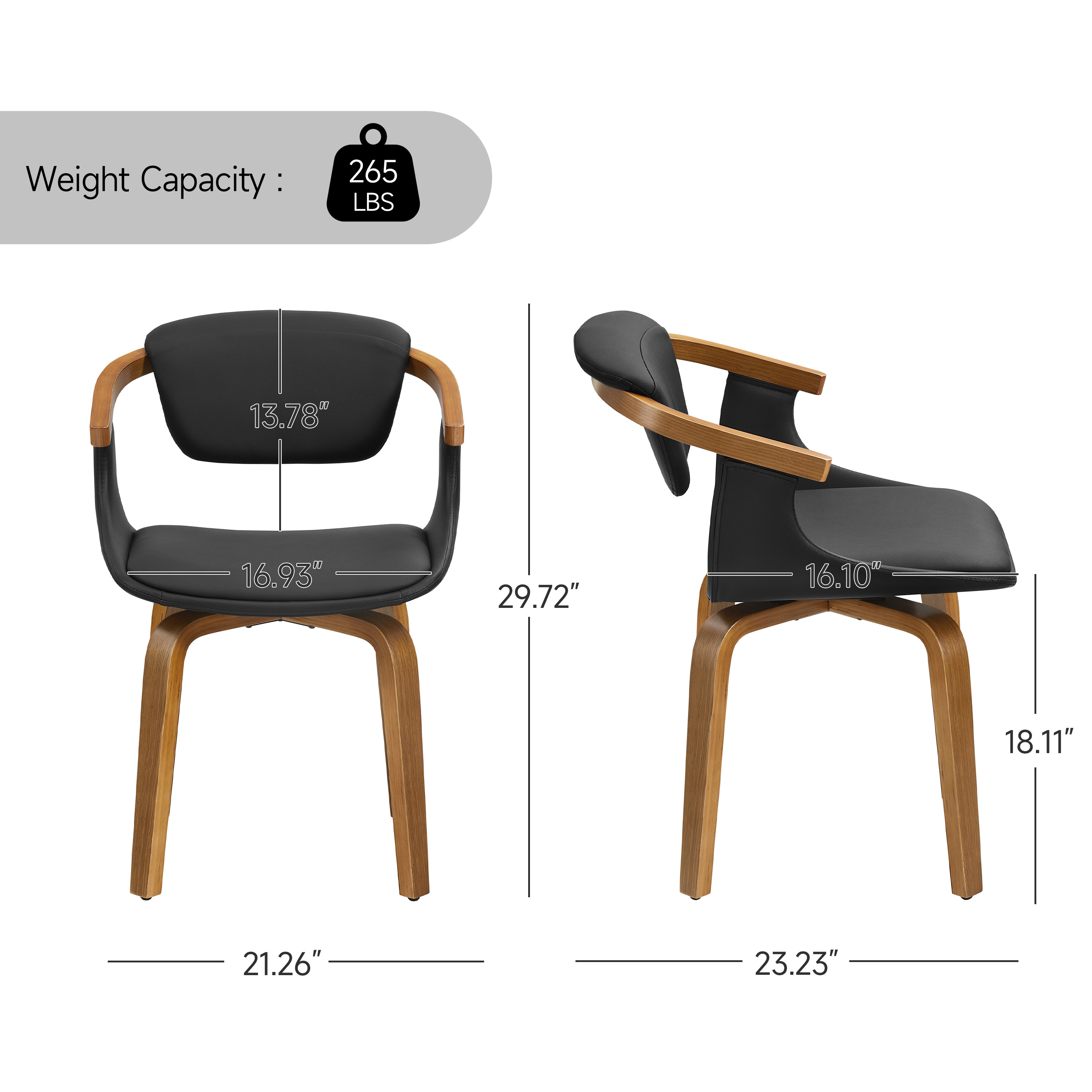 Art Leon Office Chair, Faux Leather Swivel Desk Chair with Wood Legs, Black