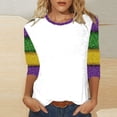 thumbnail image 3 of yievot Mardi Gras Shirts for Women Graphic Casual 3/4 Length Sleeve Crewneck Tee Tops Holiday, 3 of 4