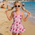thumbnail image 3 of Uorisanigo Girls One Piece Swimsuits Sleeveless Size 5-6 Modest Beach Swimwear Polyester and Spandex Fabric Skirted Bathing Suit Summer Beach Vacation, Pink Strawberry, 3 of 6