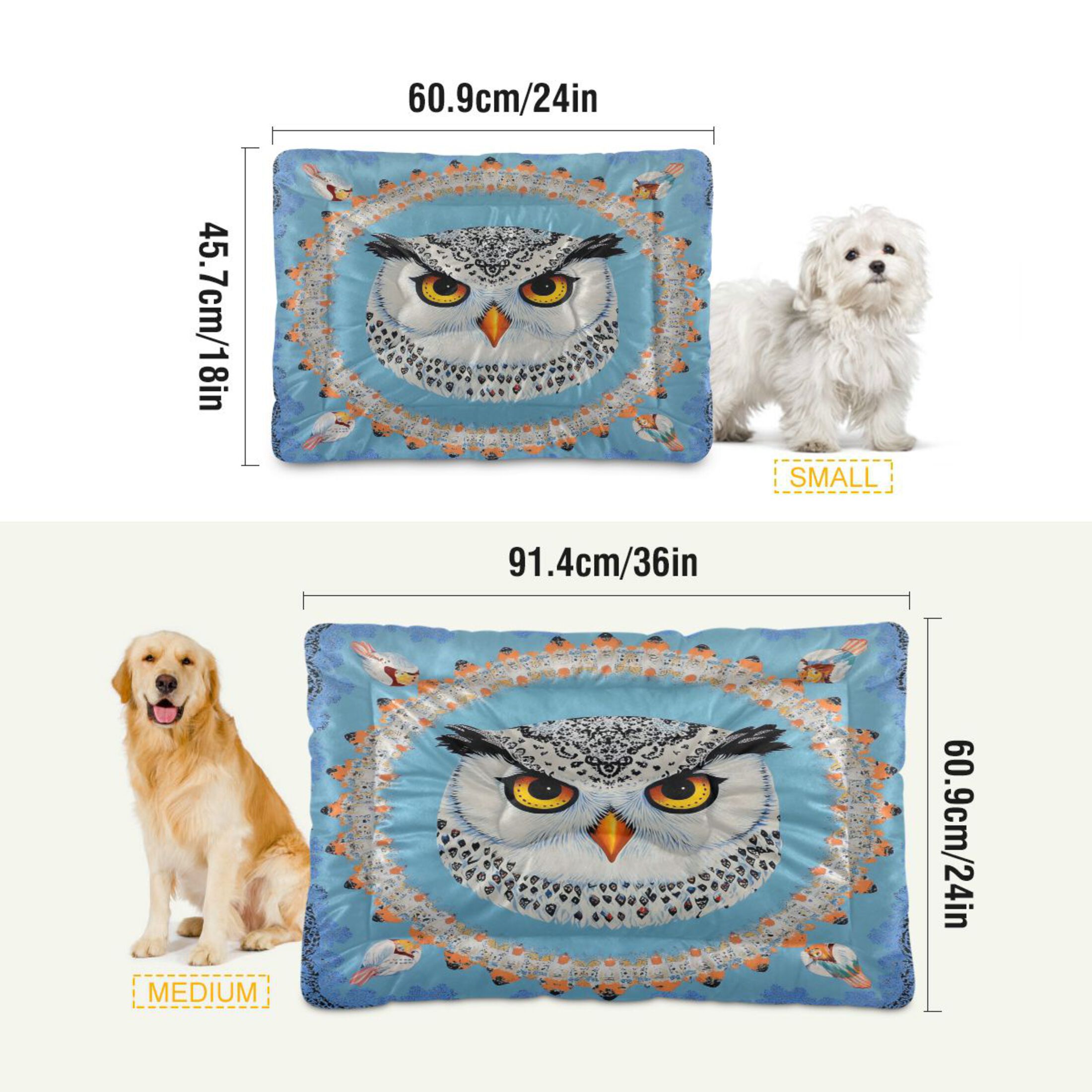Qxltty White Owl Pattern Ped Pad Wear-resistant and Hard to Bite Through Sleeping Pad for Small Medium Large Dogs Winter Pet Bed 36×24in