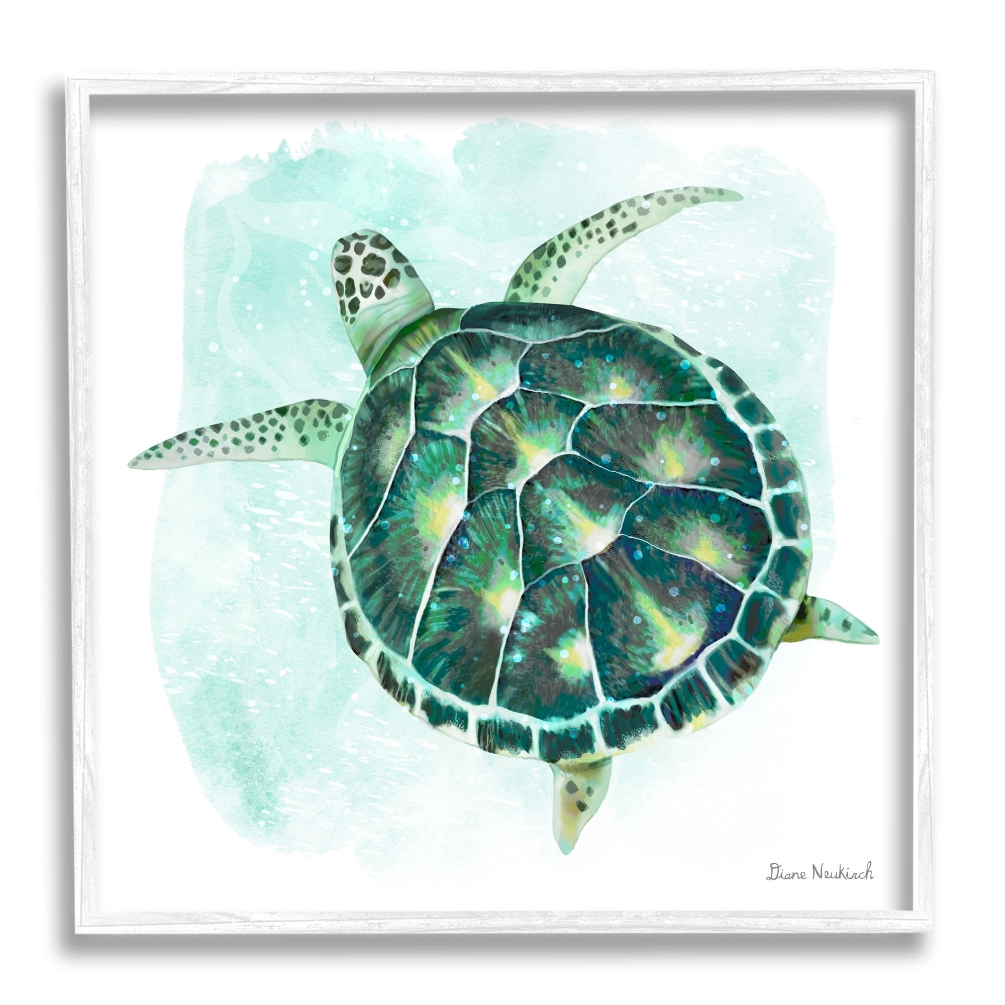 Stupell Indtries Green Speckled Sea Turtle Swimming Ocean Water Painting White Framed Art Print Wall Art, Design by Diane Neukirch