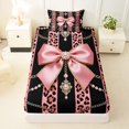 thumbnail image 4 of spefrowx Retro Baroque Leopard Print Bow Twin Sheets for Girls, Black Coral Pearl Stripe Bedding, 3-Piece, 1 Flat Sheet, 1 Fitted Sheet and 1 Pillowcase, 4 of 6