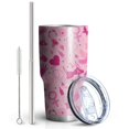 thumbnail image 2 of 30oz Pink Breast Cancer Tumblers Stainless Steel Tumbler with Lid and Straw,Vacuum Insulated Double Wall Travel Tumbler Cups Mug with Cleaning Brush for Coffee,Tea, 2 of 7