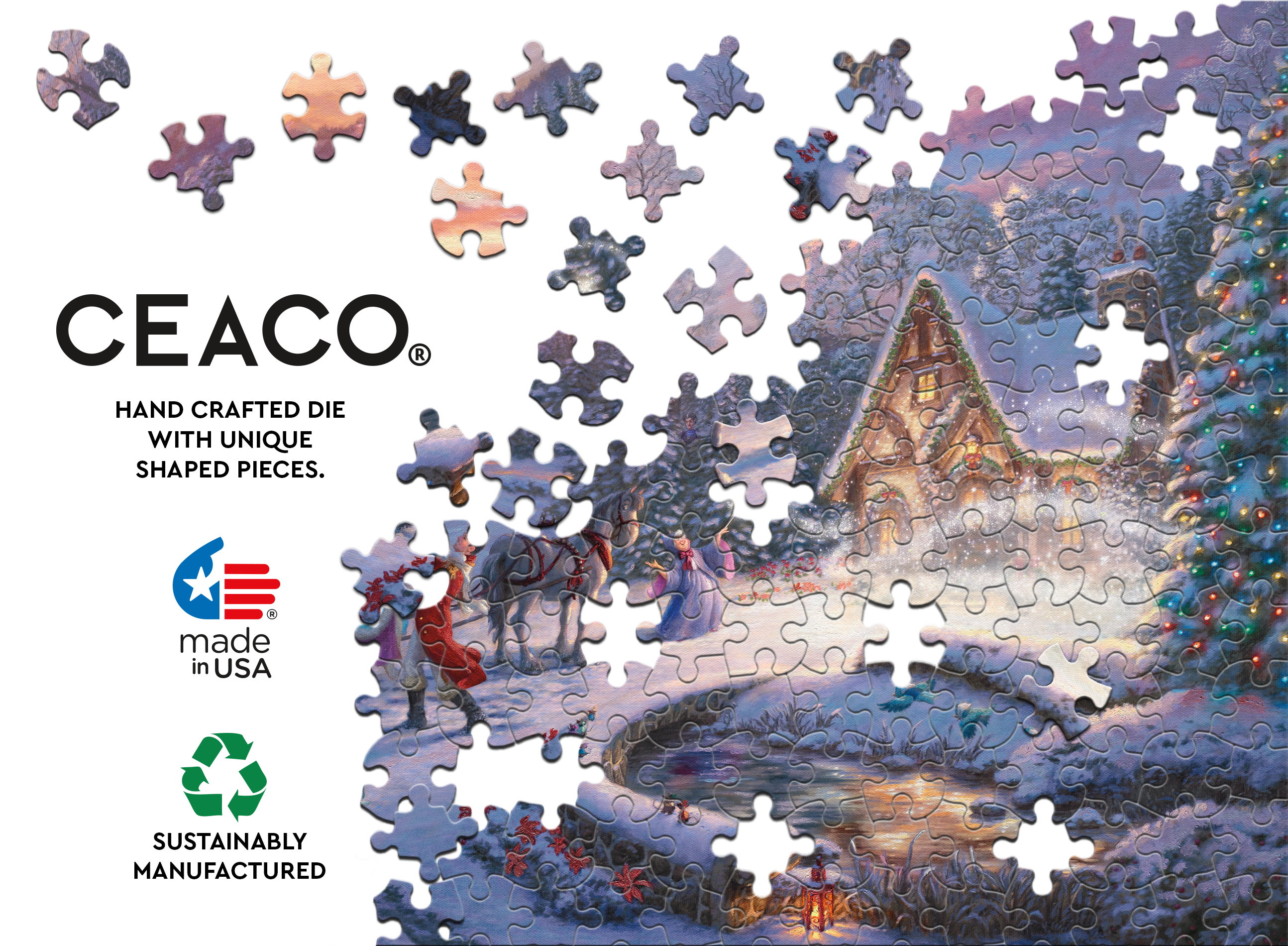 Ceaco 1000-Piece Thomas Kinkade Holiday Cinderella Bringing Home the Tree Interlocking Jigsaw Puzzle
