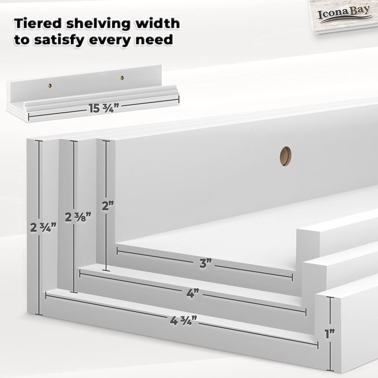 Icona Bay Floating Shelves, White Set of 3 Mixed Sizes photo 5