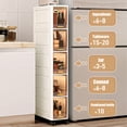 thumbnail image 2 of 4-Tier Tall Narrow Storage Cabinet, Folding Stackable Box Organizer with Wheels & 90° Flip Door, Versatile Collapsible Foldable Storage Rack Storage Bins for Small Space, Bathroom, Kitchen, White, 2 of 10