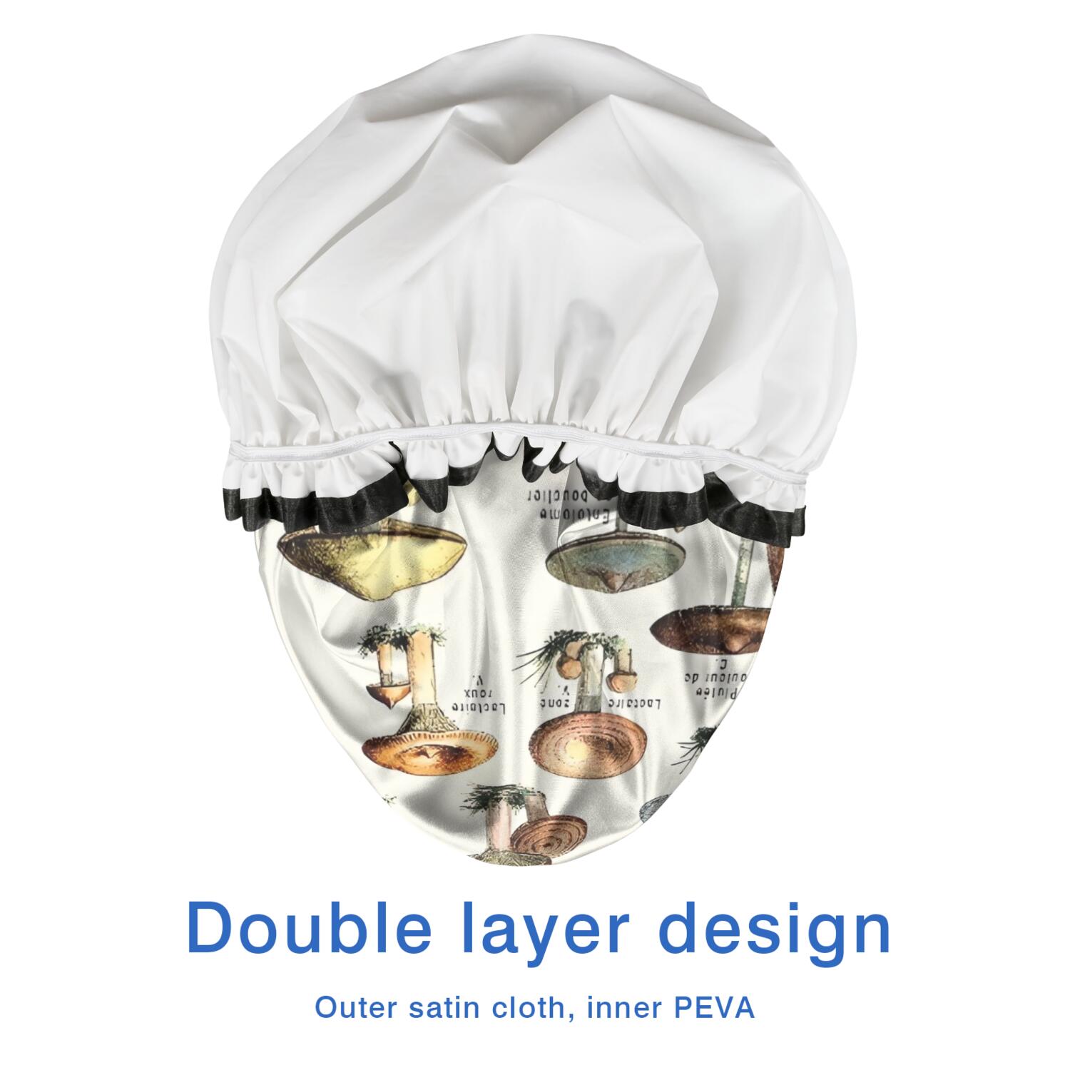 Shower Caps,Brown Mushroom Label Light Pattern Waterproof Shower Cap for Women 4 Pieces,Double Reusable Hair Cover for Shower PEVA Elastic Stretch Hem