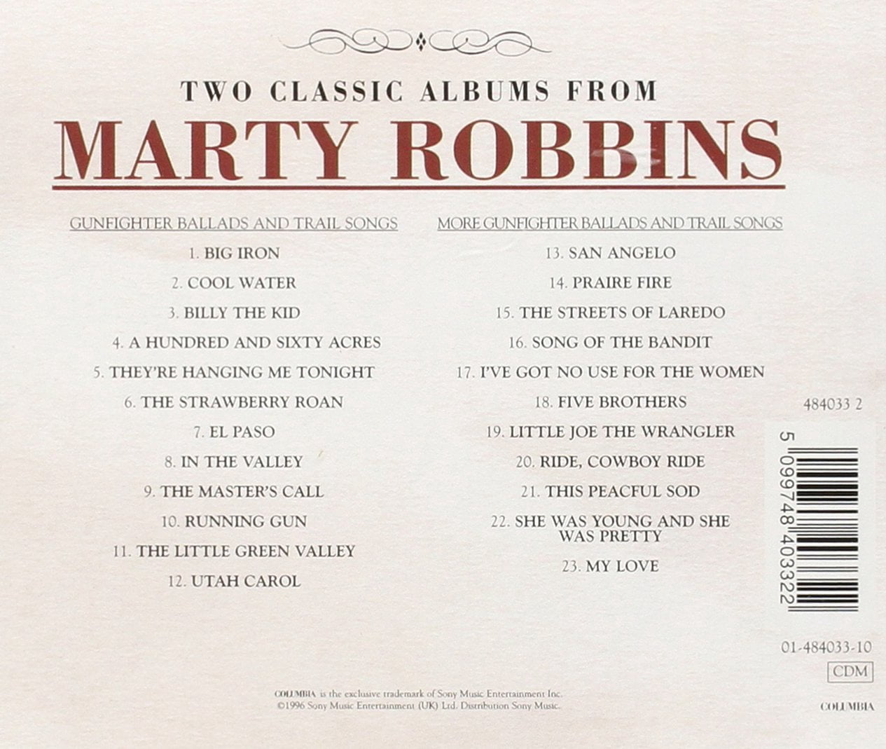 Marty Robbins - Gunfighter Ballads & Trail Songs/More Gunfighter - Music & Performance - CD