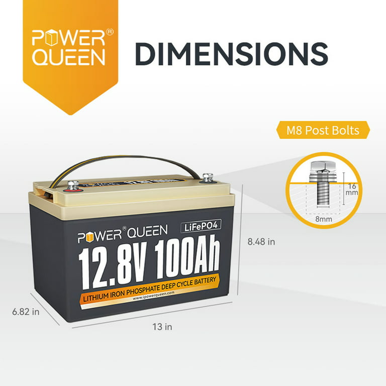Power Queen Batterie Lithium 12V 100Ah, Batterie LiFePO4 Rechargeable avec  BMS 100A, 4000+ Cycles, pour Camping Car, Système Off-Grid, Bateau