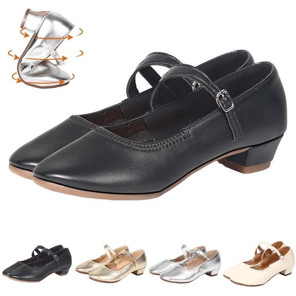 AUDeals Womens Mary Jane Low Heel Dress Pumps Adjustable Ankle Strap Pointed Toe Casual Flats (Black, 9)