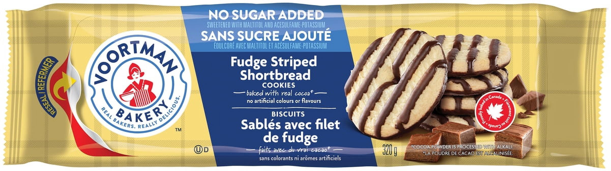 Voortman No Sugar Added Fudge Striped Shortbread Cookies, 320 g