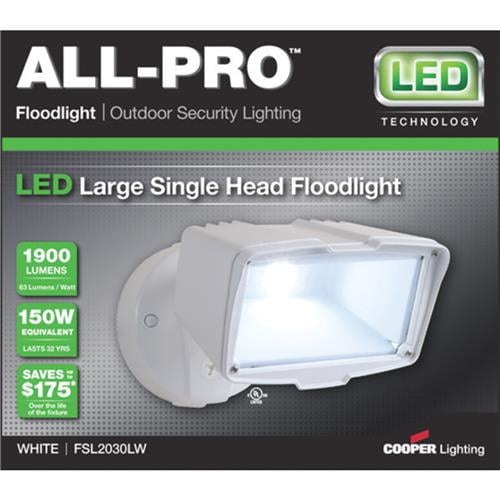 NEW COOPER FSL2030LW WHITE 1 LAMP SECURITY FLOOD ALL PRO LIGHT FIXTURE 9804790 