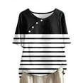 thumbnail image 1 of ameIAEA Women Short Sleeve Striped Shirts Round Neck Loose Tunic Tops Summer Button Blouses, 1 of 5