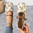 thumbnail image 2 of Green Flat Shoes For Ladies Cow Print Straight Buckle Mary Jane Soft-Sole Flats Comfortable Casual Everyday Wear Reinforced Stitching Size 43, 2 of 9
