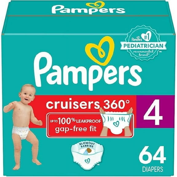 Pampers Cruisers 360 Diapers - Size 4, 64 Count, Pull-On Disposable Baby Diapers, Gap-Free Fit