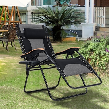 MF Studio Oversized Padded Zero Gravity Chair Heavy Duty Steel Frame Folding Lounge Recliners With Cup Holder, Black