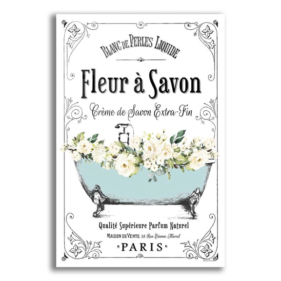 Epic Art 'French Bathroom Set I' by Lettered & Lined, Acrylic Glass Wall Art, 24"x36"