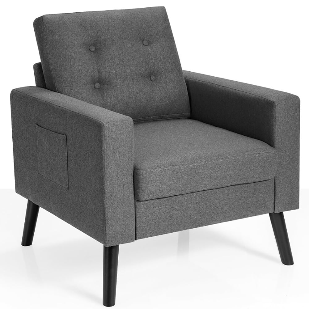 Finihen Upholstered Armchair Chair, Mid-Century Upholstered Armchair Club Chair with Rubber Wood Legs, for Living Room, Bedroom, Gray