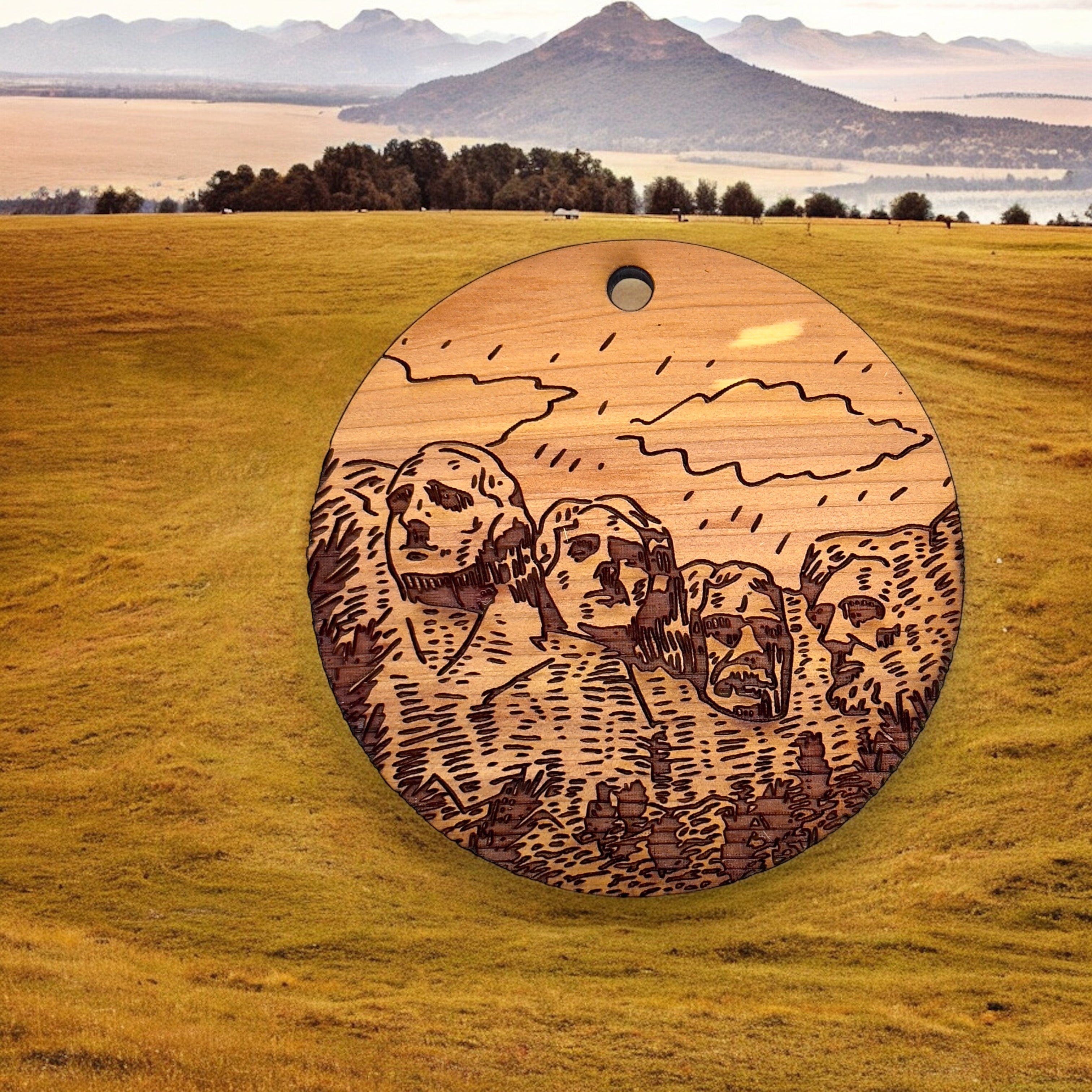 Mount Rushmore 2nd Edition - Round Cedar Ornament Mount Rushmore 2nd Edition - Round Cedar Ornament