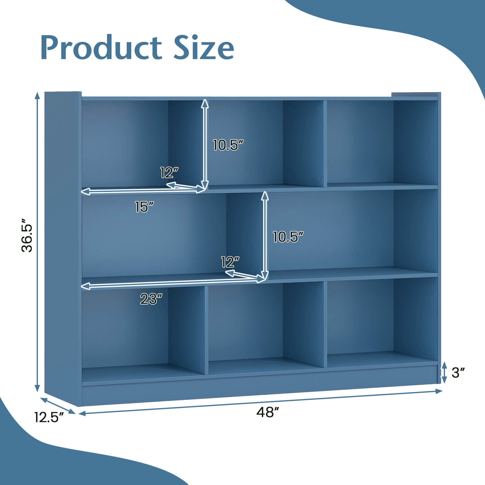 Costway 8 Cube 3-Tier Open Wooden Bookshelf Toy Storage Organizer with Anti-toppling Kits Blue