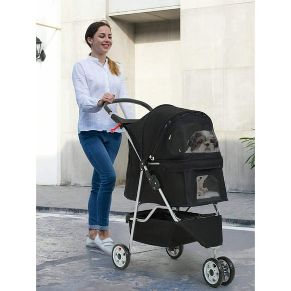 Dog Stroller - 3-Wheel Folding Waterproof Pet Jogger with Cup Holder & Removable Liner for Small & Medium Pets