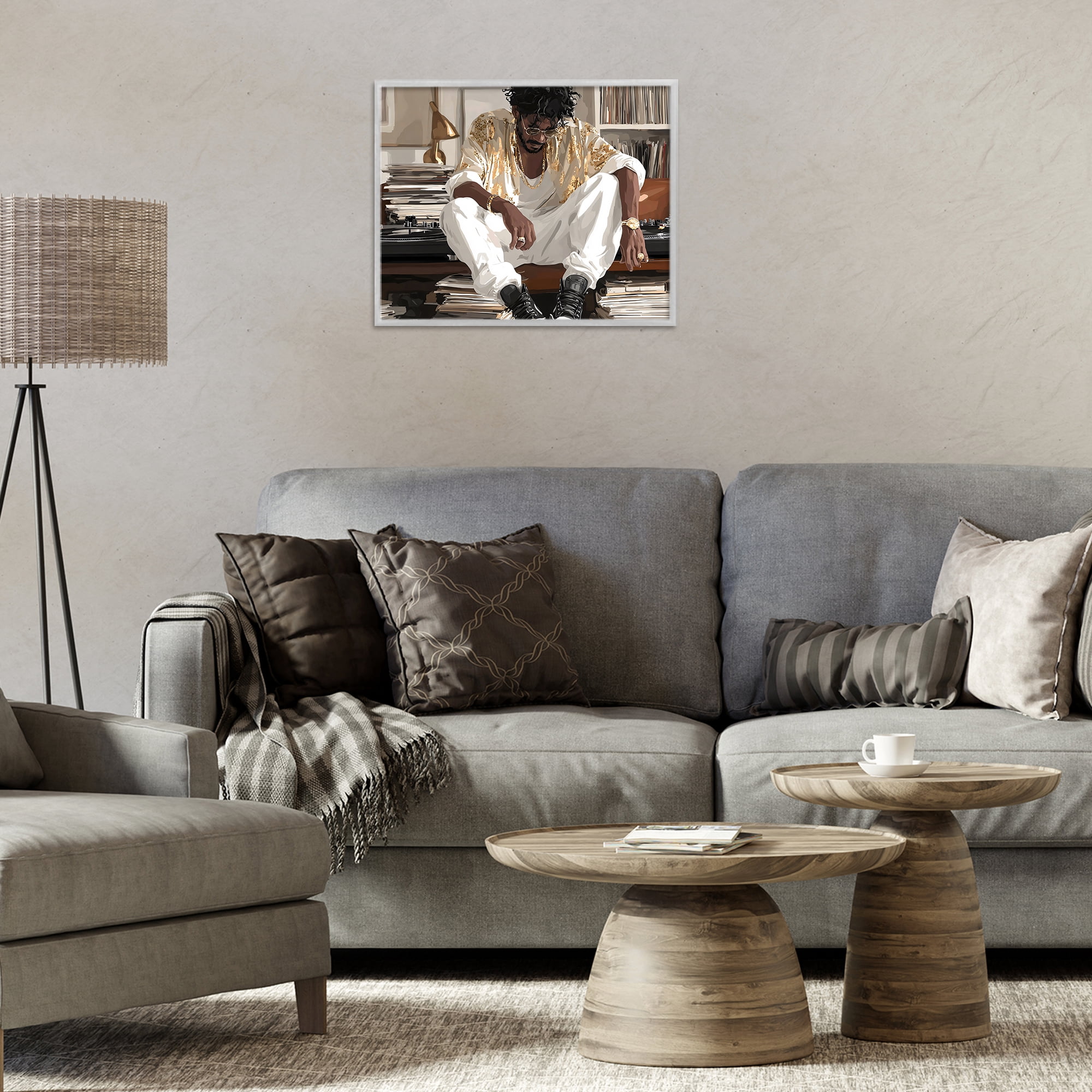 Stupell Industries DJ with Record Collection Gray Framed Giclee Art, design by Franklyn Gregory