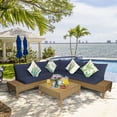 thumbnail image 1 of Costway 4PCS Patio Rattan Furniture Set Loveseat w/Wooden Side Table Cushioned Navy, 1 of 10