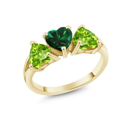 - 2.18 Ct Green Simulated Emerald Green Peridot 18K Yellow Gold Plated Silver Ring