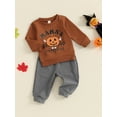 thumbnail image 3 of Nygoyerh Little Boys Halloween Outfits 6M 12M 18M 2T 3T 4T Pumpkin Letter Print Playwear Long Sleeve Crew Neck Sweatshirt + Elastic Pants 2Pcs Sets Baby Clothing, 3 of 7