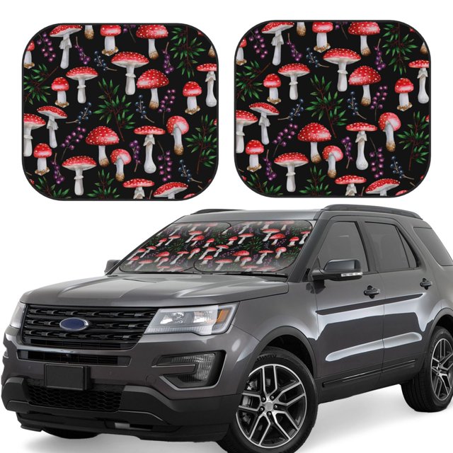 Sikiie Pare-Soleil Pliable Imprimé Champignons Rouges pour Pare-Brise de Voiture, Pare-Soleil de Fenêtre de Voiture Adapté pour Berline, SUV et Accessoires de Camion-Petit