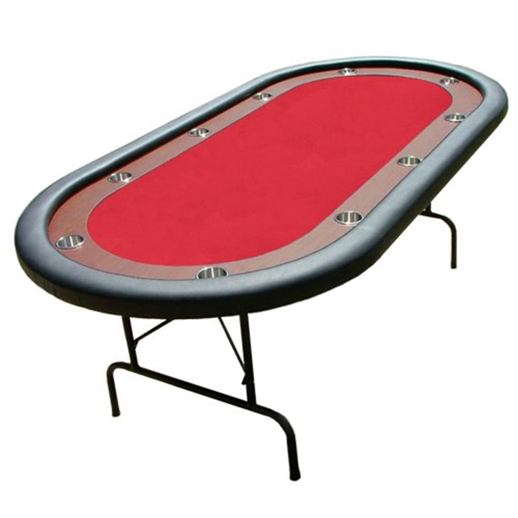 10Player Casino Poker Game Table with Red Felt, Stainless Steel Cup
