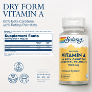 Solaray Dry Form Vitamin A 25,000 IU | Healthy Skin & Eyes, Antioxidant Activity & Immune System Function | 60 VegCaps