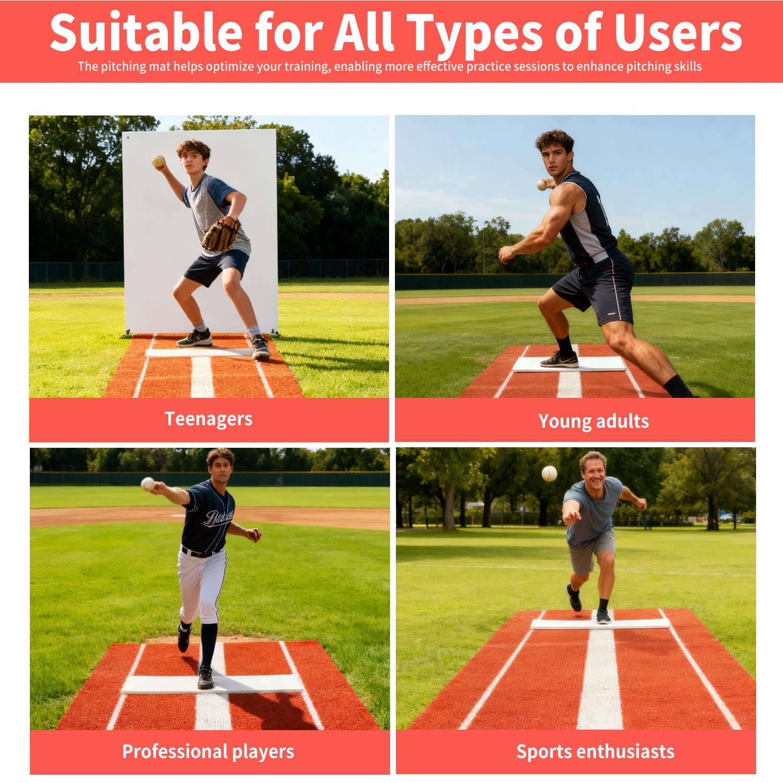 10x3ft Softball Pitching Mat, Thickened Upgraded Version Baseball Hitting Mat, Portable Fastpitch Training Aid, Indoor Outdoor Pitching Training Aid with Soft Rubber for Recreational Practice