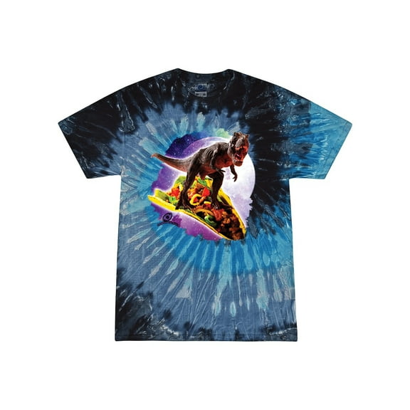 Wild Bobby, Trippy Galactic T-Rex on Taco, Pop Culture, Tie-Dye Tees, Evening Sky, Large