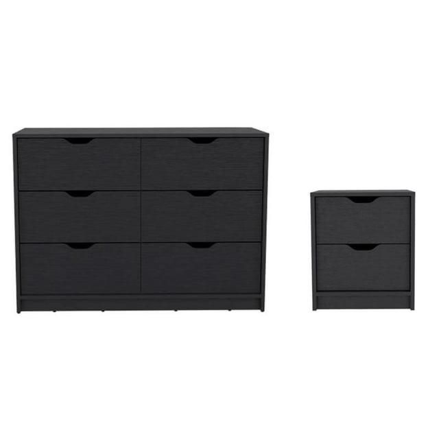 Pemberly Row Ensemble de 2 Commodes et Tables de Nuit en Bois d'Ingénierie, Noir