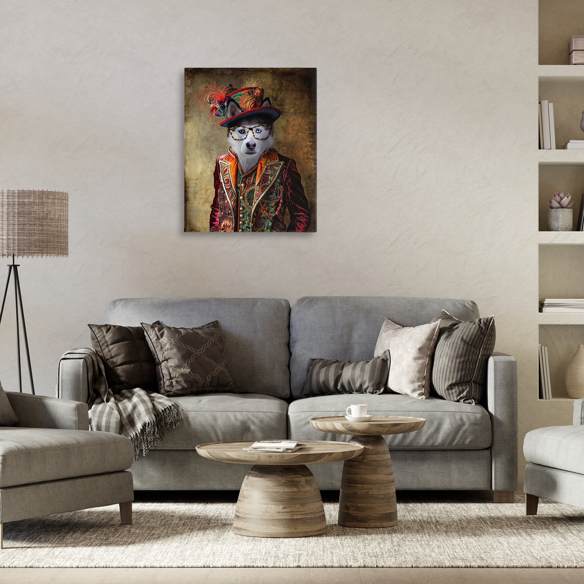 Stupell Industries Husky Dog Eclectic Suit Animals & Insects Painting Gallery Wrapped Canvas Art Print Wall Art, 24 x 30